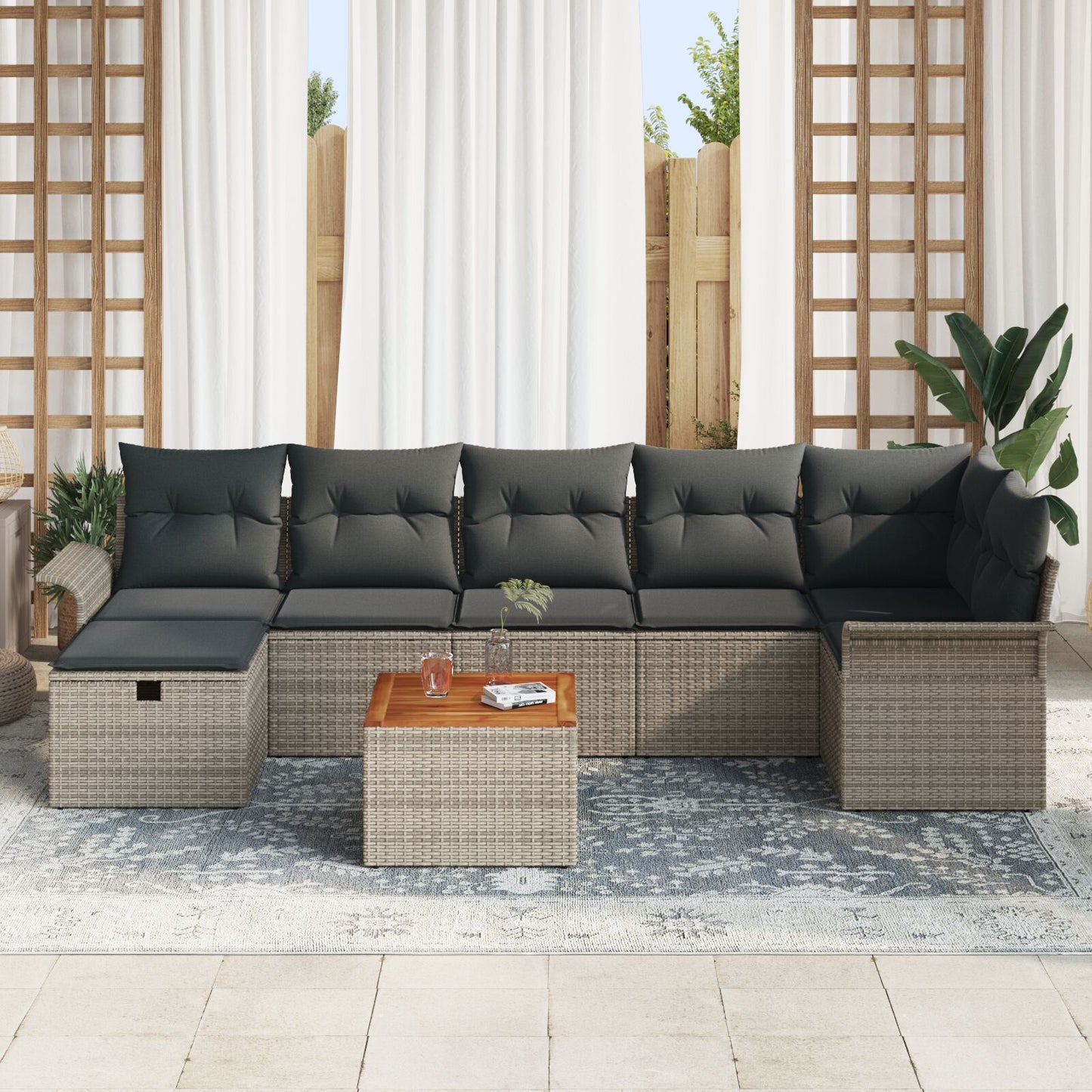 8 Delige Tuin Sofa Set Met Kussens Grijs Poly Rieten