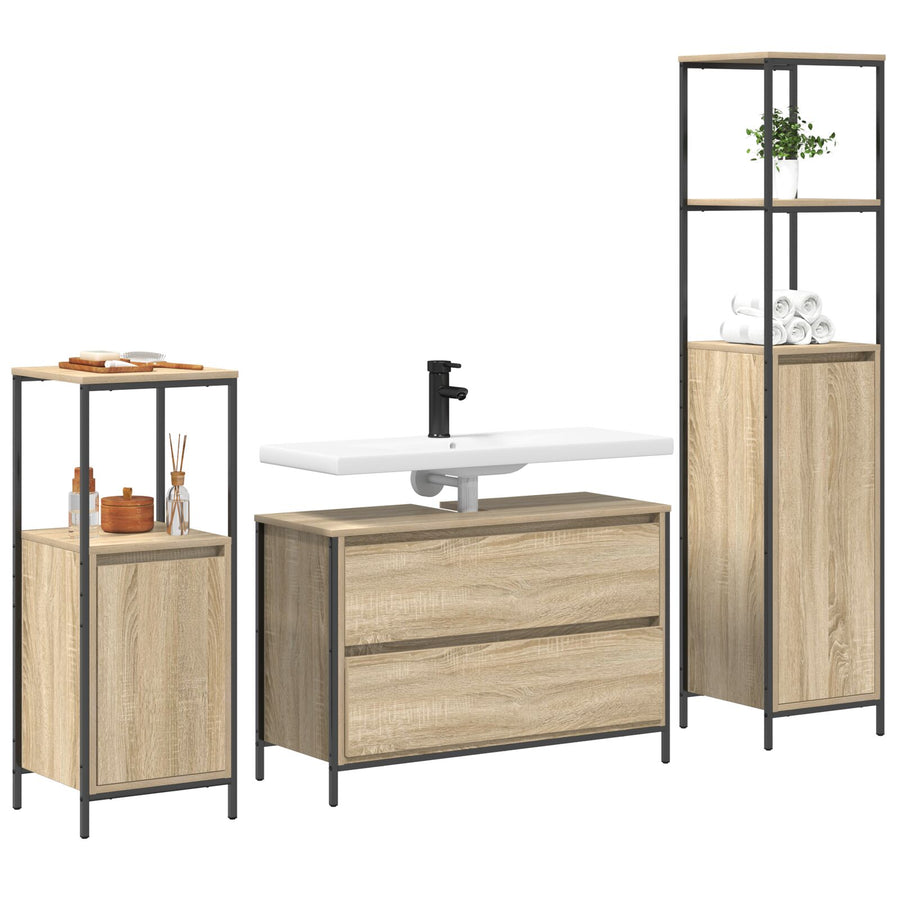 3-Delige Badkamermeubelset Engineered Wood Sonoma Eiken