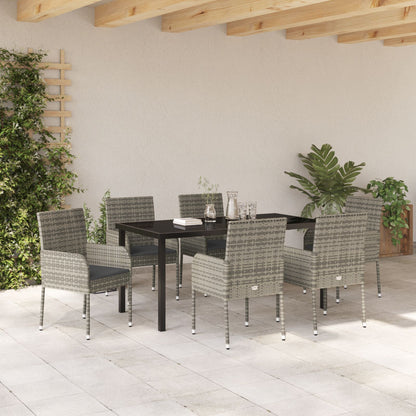 7-Delig Tuin Eetset Met Kussens Grijs Poly Rattan