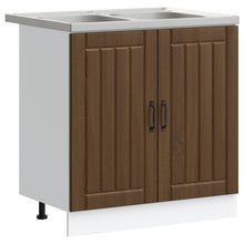 Keukenkast ""Lucca"" Met Dubbele Wastafels Bruin Eiken Geperst Hout