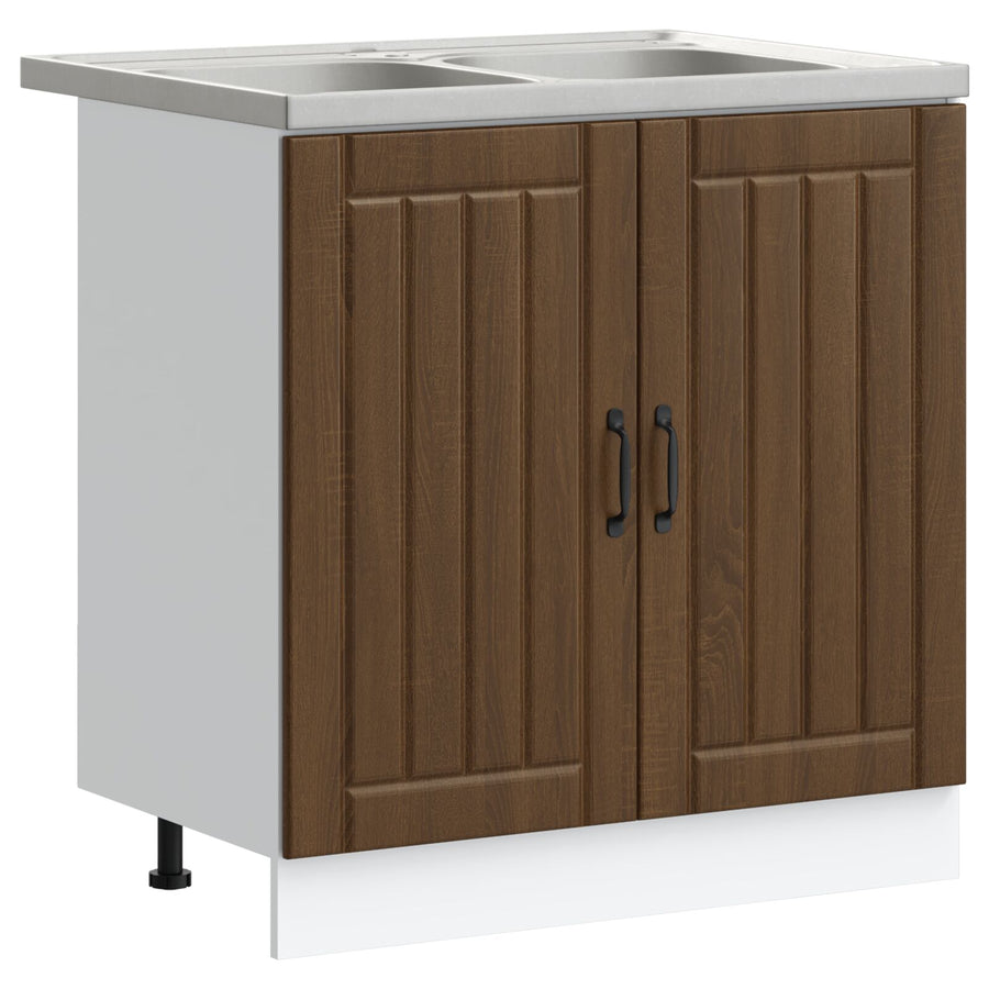 Keukenkast ""Lucca"" Met Dubbele Wastafels Bruin Eiken Geperst Hout