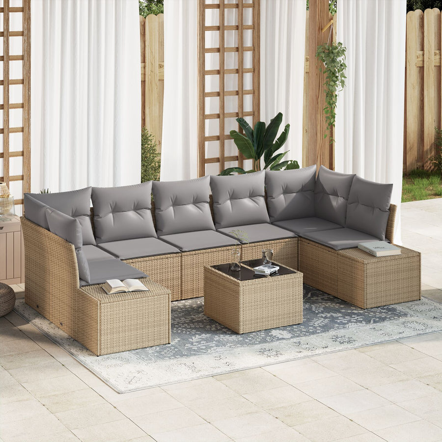 8-Delige Tuinsofa Set Met Kussens Beige Poly Rattan