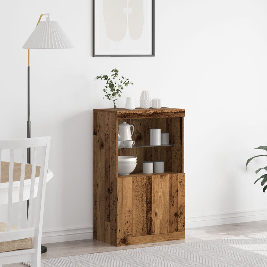 Dressoir Met Led-Verlichting Oud Hout 60X37X100 Cm Oude hout