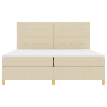 Boxspring Bed Met Matras Crème 200X200 Cm Stof Blauw
