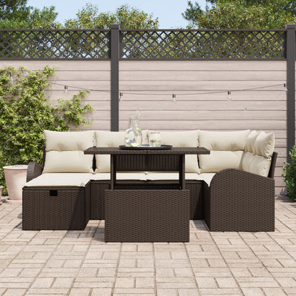 7-Delige Tuin Sofa Set Met Kussens Bruin Poly Rattan