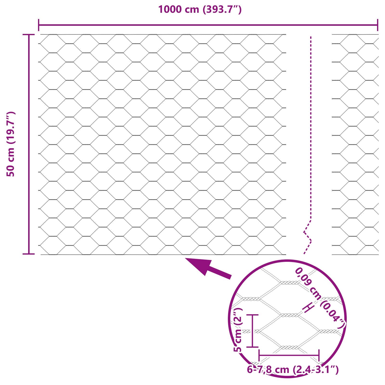 Hexagon Fence 0.5X10 M Staal Groen 10 x 0.5 m 50 mm