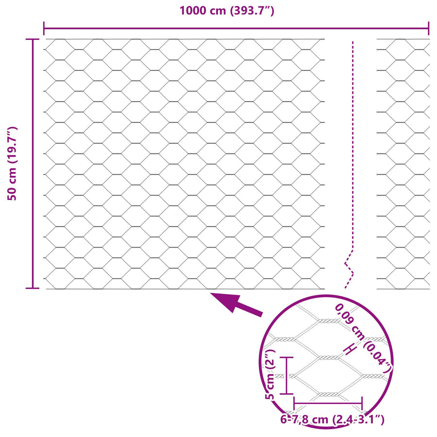 Hexagon Fence 0.5X10 M Staal Groen 10 x 0.5 m 50 mm
