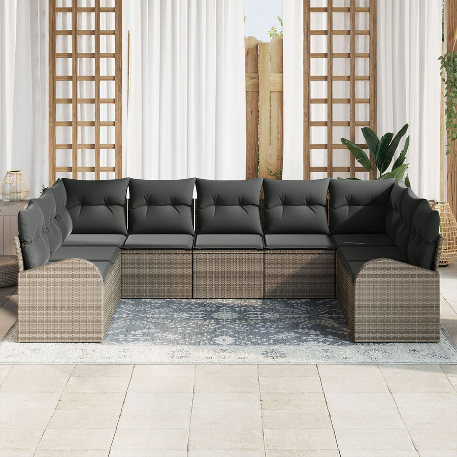 Tuinbank Set Set Van 9 Grijs Rattan, Polyester Tuinbank Set