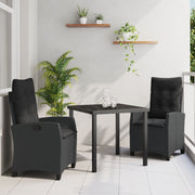 Garden dining set with cushion 3 pcs Black poly rattan