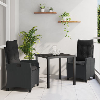3-Delige Tuinset Met Kussens Zwart Poly Riet