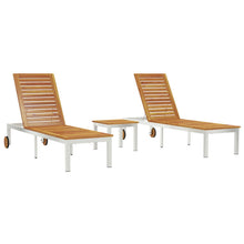 Zonnebedden 2 stuks met Tafel Massief Acaciahout, vidaXL Zonnebed met Wielen 207x58x35 cm Massief Acaciahout & Roestvrij Staal