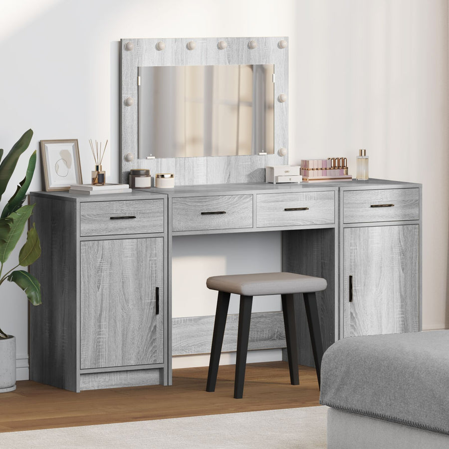 3-Delige Kaptafel Set Met Led Grijs Sonoma Bewerkt Hout