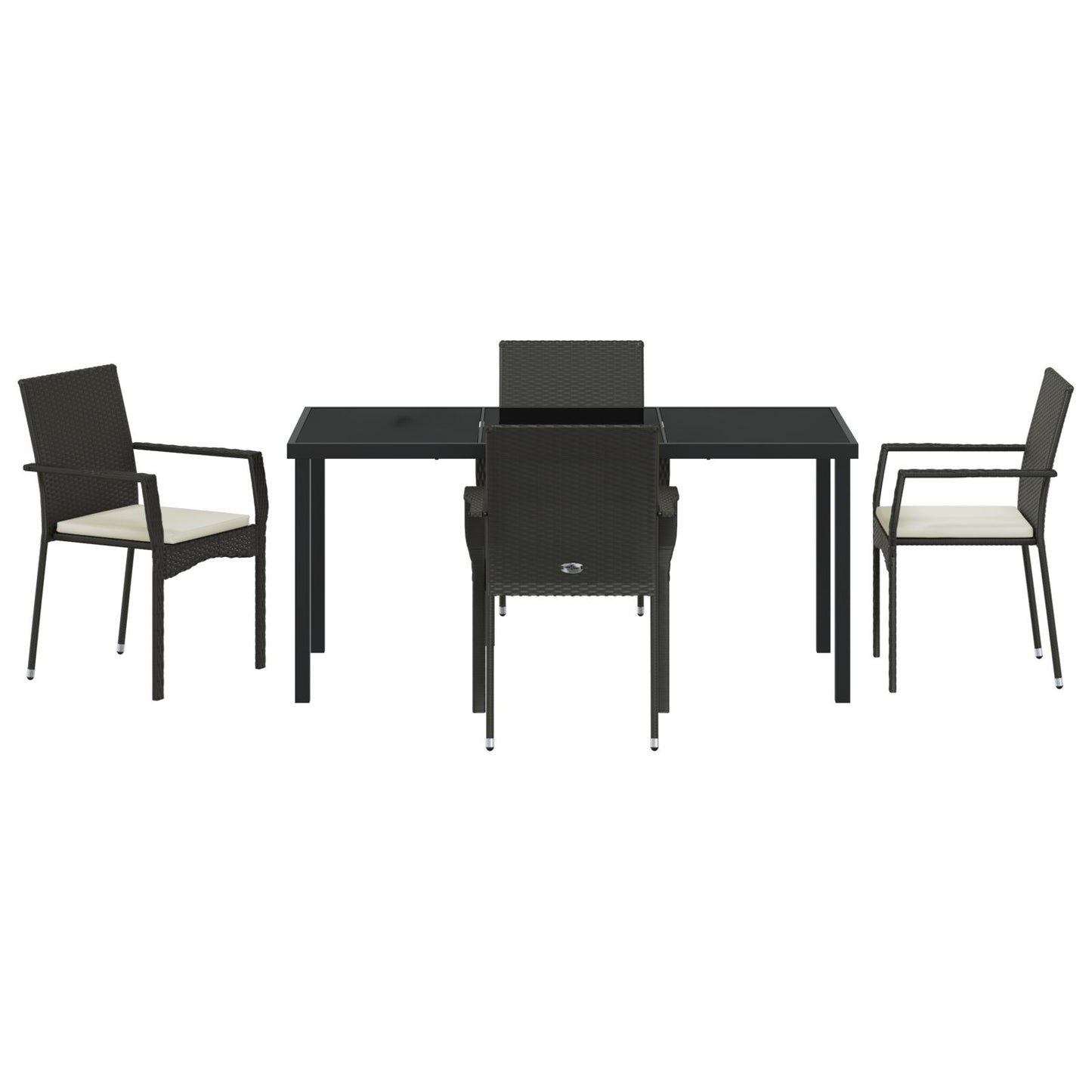 5-Delige Tuin Eetset Met Kussens Zwart Poly Rattan