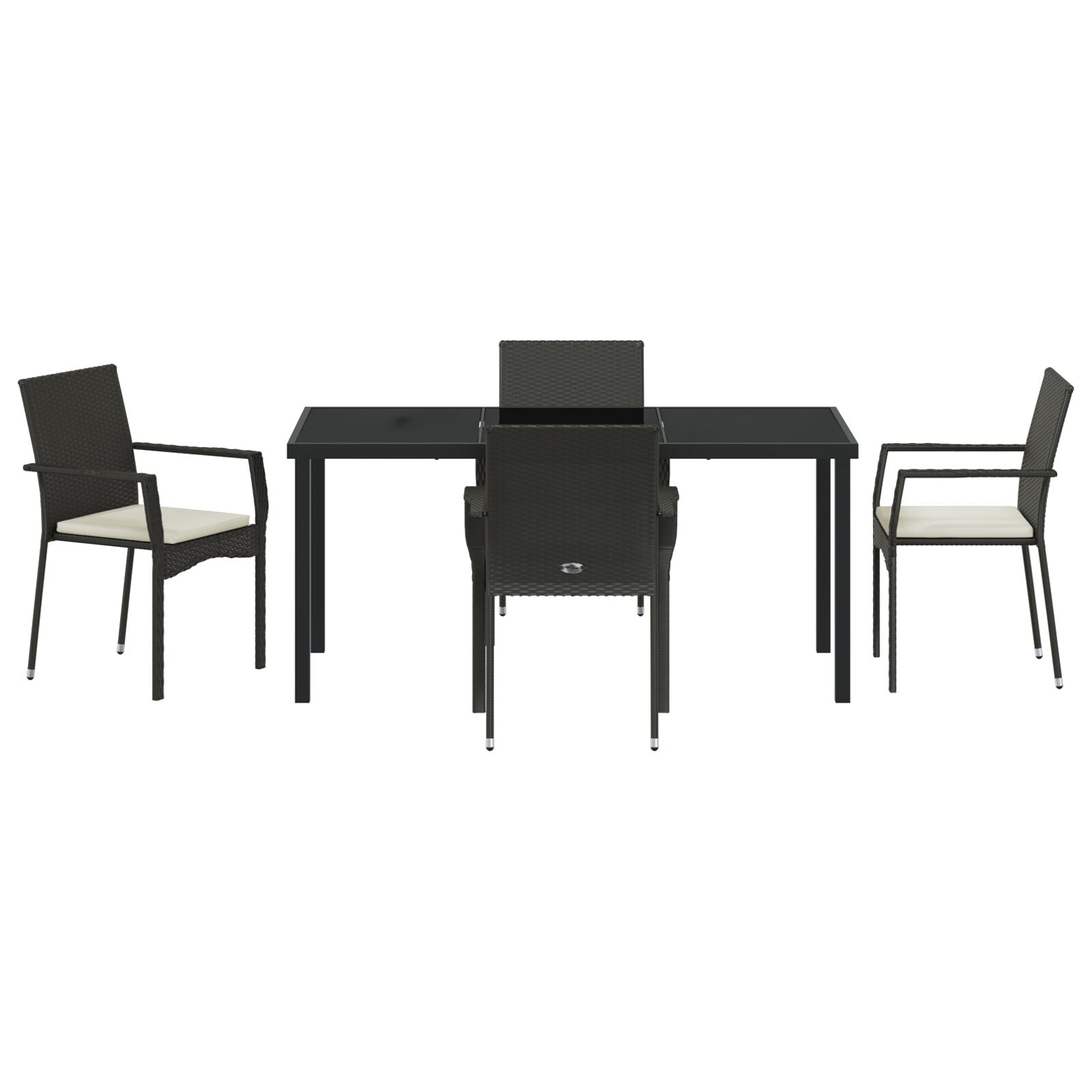 5-Delige Tuin Eetset Met Kussens Zwart Poly Rattan