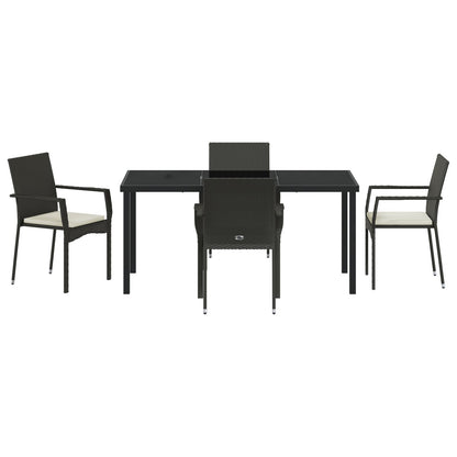 5-Delige Tuin Eetset Met Kussens Zwart Poly Rattan