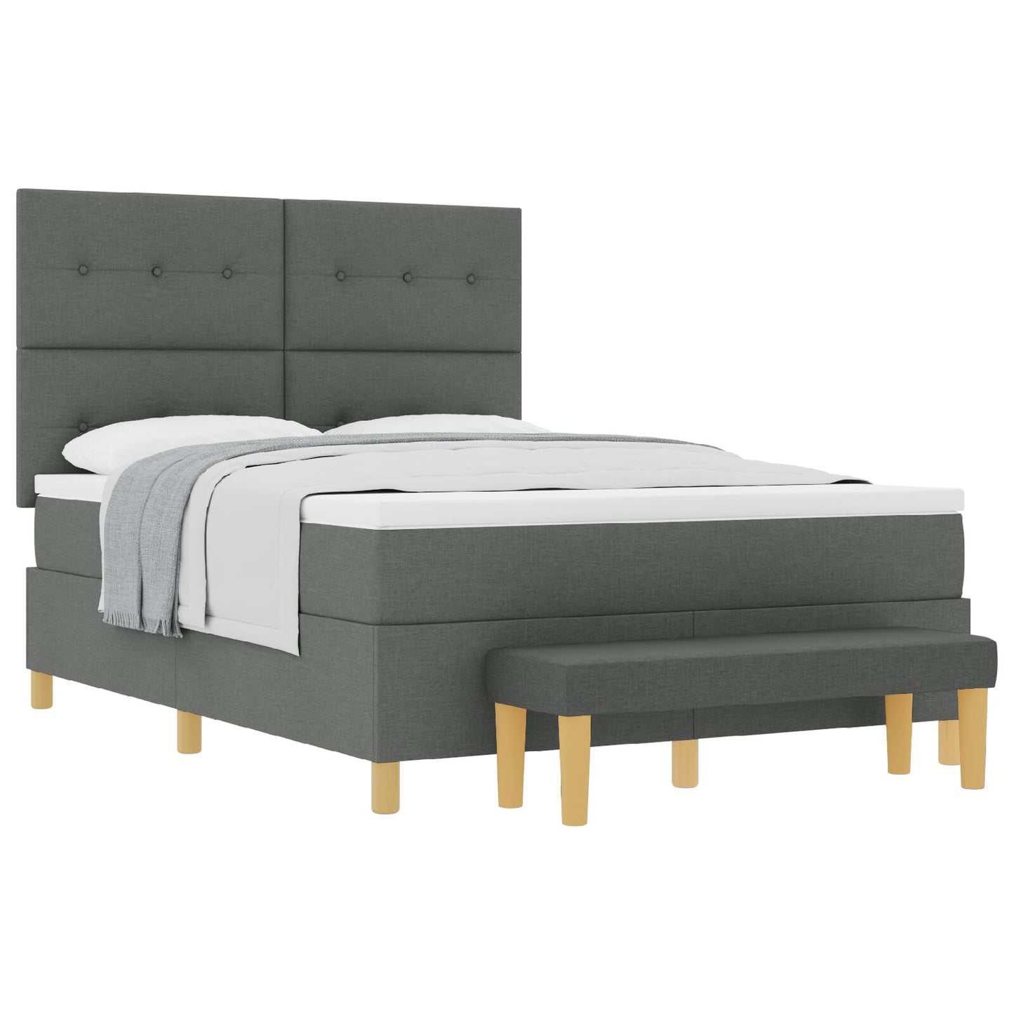 Boxspringbed Met Matras & Bank Stof Donkergrijs 140 x 200 cm Button getuft