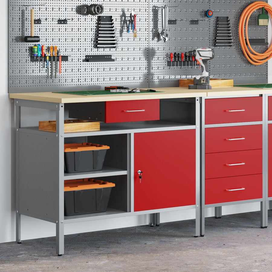 Werkbank Met Slotdeur 100X55X85 Cm Staal Rood en grijs