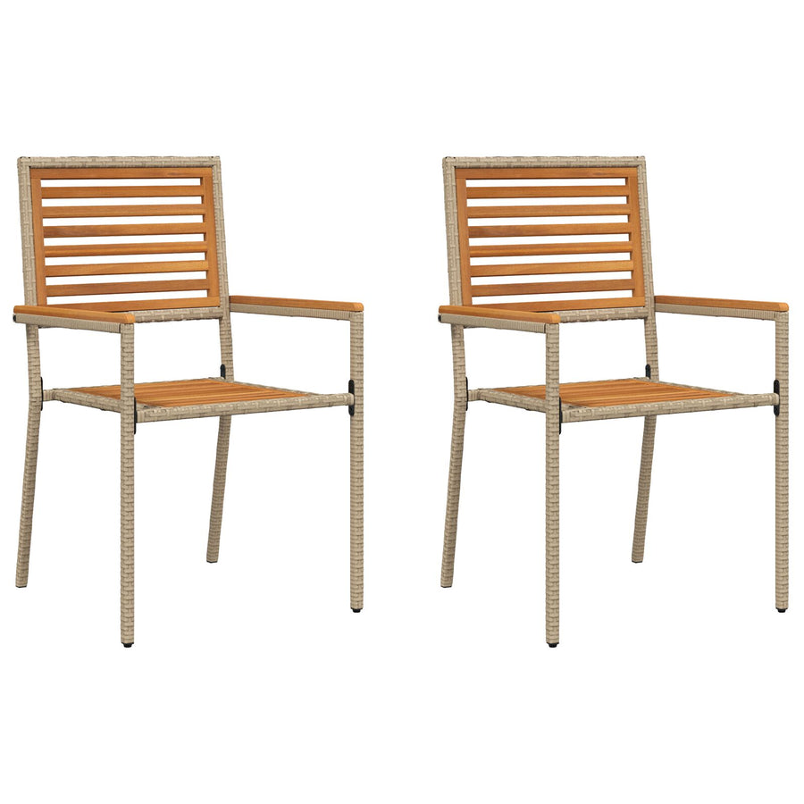 Stapelbare Tuinstoelen Met Kussens - 2 Stuks - - Poly Rattan Beige Hout