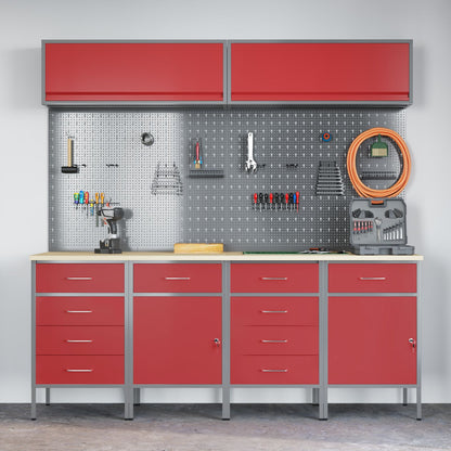 10-Delige Werkkast En Pegboard Set Mdf En Metaal 4x (2x84/2x85 cm) Rood 4x kast + 4x pegboard + 2x kast met deur