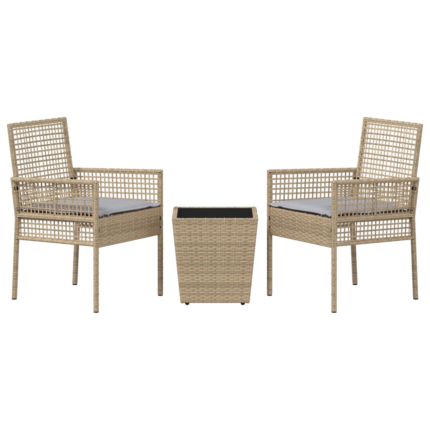 3-Delige Tuin Bistro Set Met Kussens Beige Poly Rattan