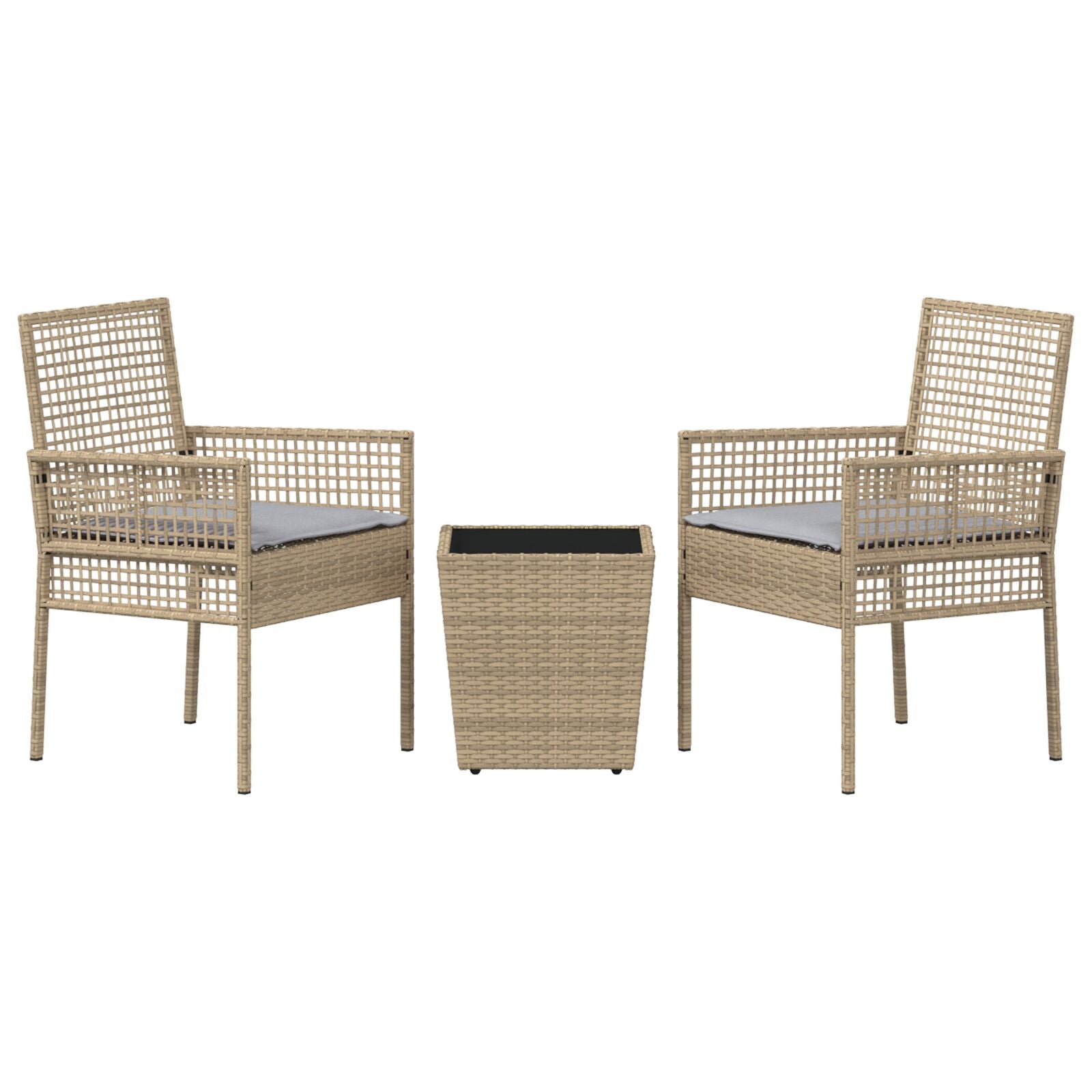 3-Delige Tuin Bistro Set Met Kussens Beige Poly Rattan