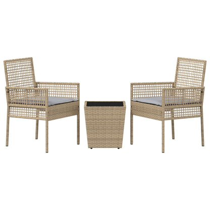 3-Delige Tuin Bistro Set Met Kussens Beige Poly Rattan