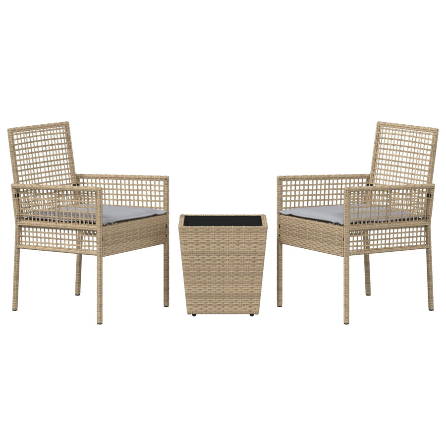 3-Delige Tuin Bistro Set Met Kussens Beige Poly Rattan