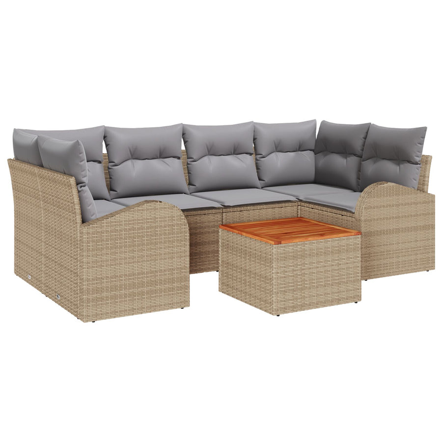 7-Delige Tuin Sofa Set Met Kussens Beige Poly Rattan Acacia