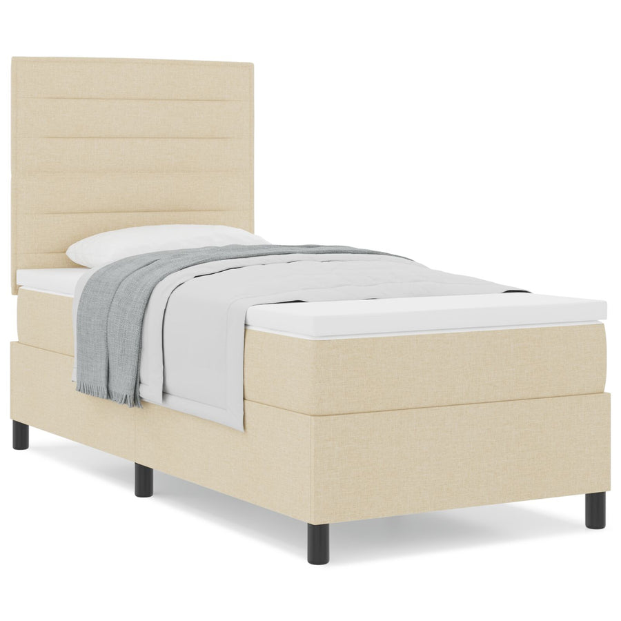Boxspringbed Met Matras Stof Crème 90 x 200 cm Lijnen ontwerp