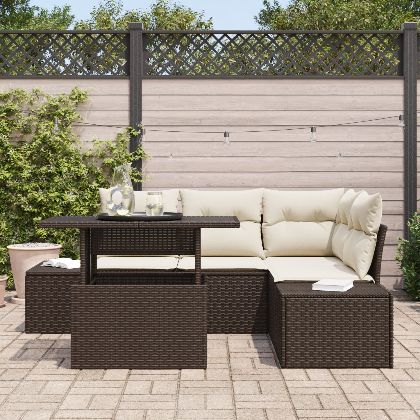 Tuin Sofa Set Set Van 5 Bruin Rattan Tuin Sofa Set Rechthoekig