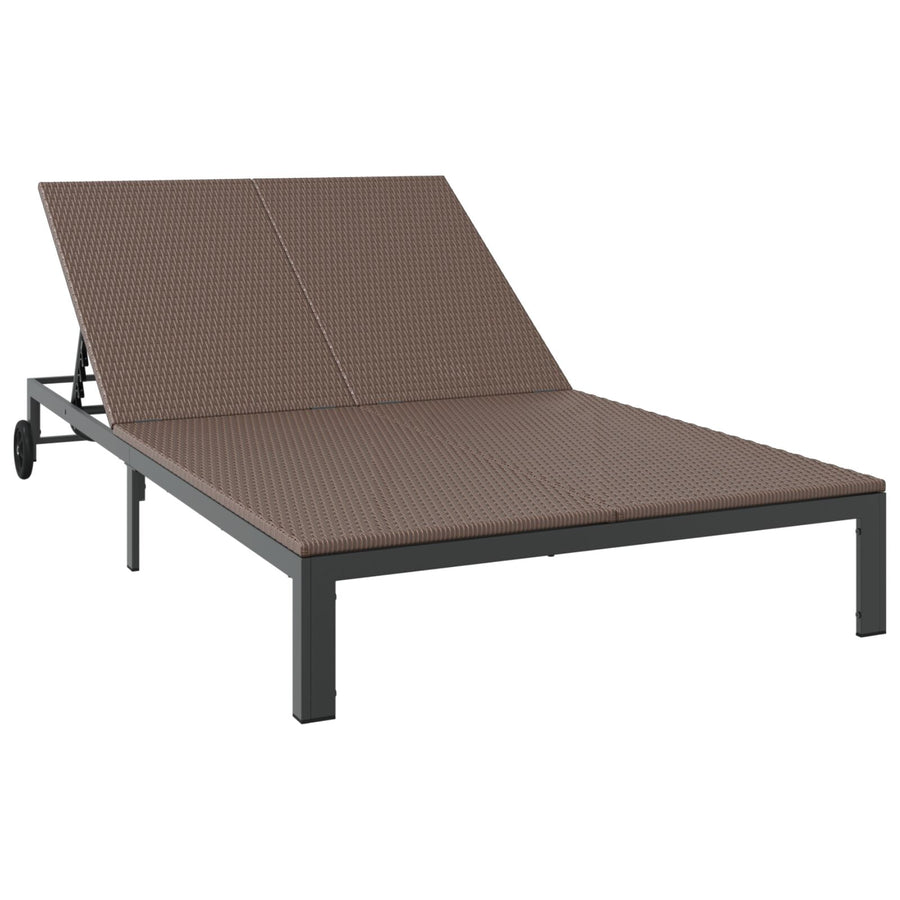 Zonnebed Met Kussens En Wielen Voor 2 Personen Poly Rattan Bruin 200 x 109 x 27.5 cm