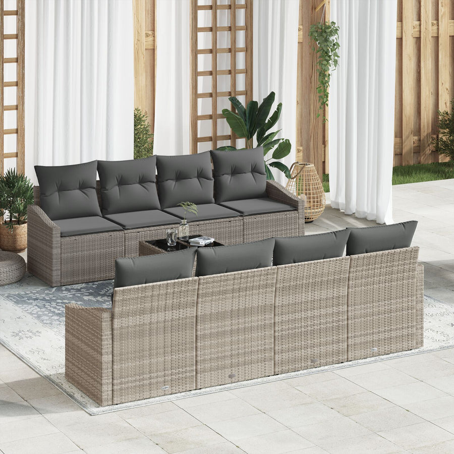 9-Delige Tuinbankset Met Kussens Lichtgrijs Poly Rattan