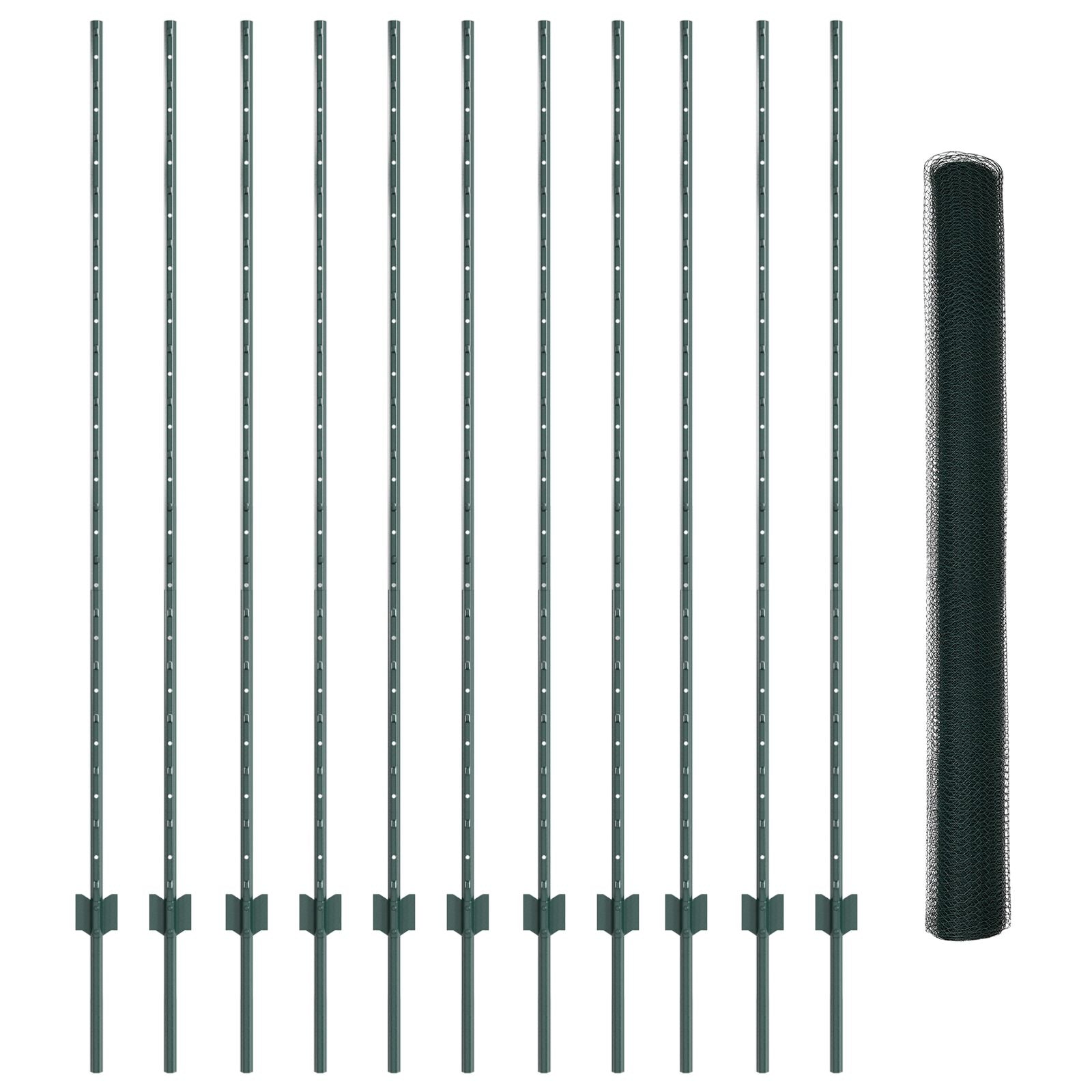 Hekpalen 11 Stuks U-Kanaal Groen 160 Cm Staal,  Hexagonaal Hek Groen 1,6X25 M Staal