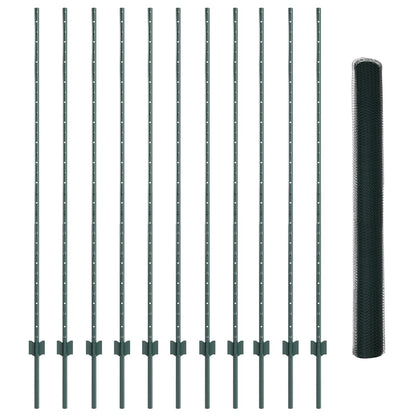 Hekpalen 11 Stuks U-Kanaal Groen 160 Cm Staal,  Hexagonaal Hek Groen 1,6X25 M Staal