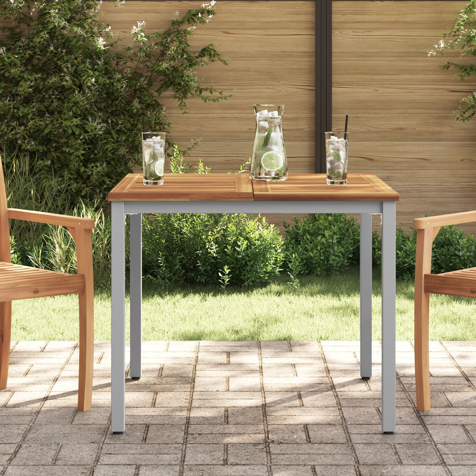 Tuin Tafel Van Massief Acaciahout En Metaal 90 x 90 x 75 cm Natuurlijk en grijs