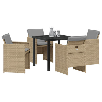 5-Delige Tuin Dinerset Met Kussens In Beige Poly Rattan