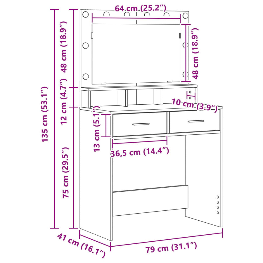 Kaptafel Met Led-Verlichting - Oud Hout 79 x 41 x 135 cm Oude Hout