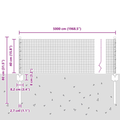 Gelaste Draadomheining Met 22 U-Paaltjes Zilver 0,4X50 M Staal