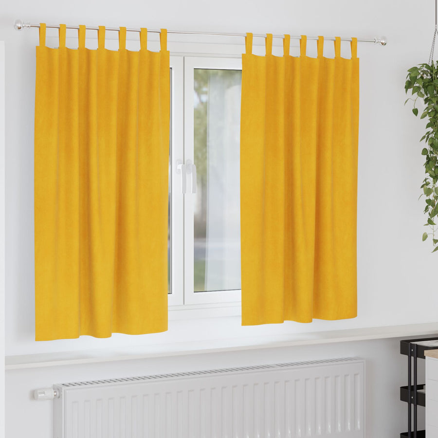 Blackout Gordijnen 2 Stuks Velours Mosterdgeel 140 x 175 cm met hanglussen