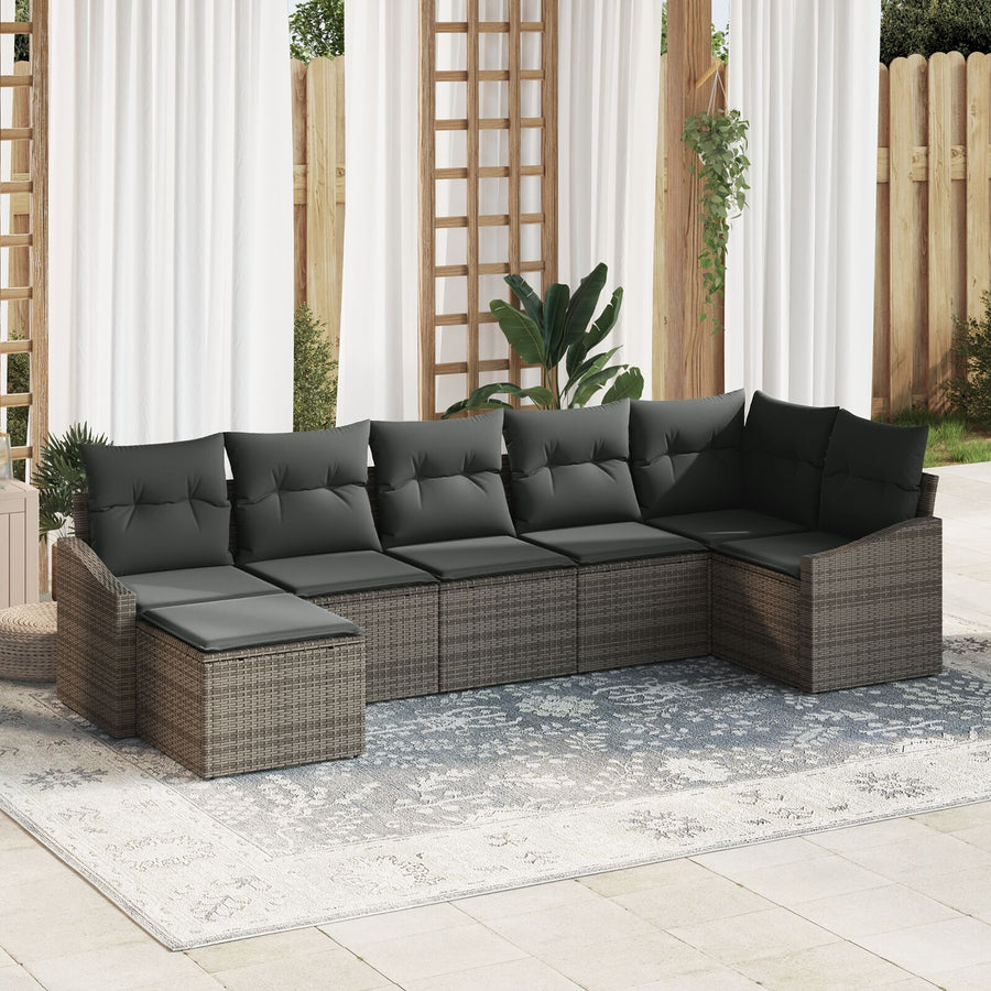 7-Delige Tuinsofa Set Met Kussens Grijs Poly Rattan