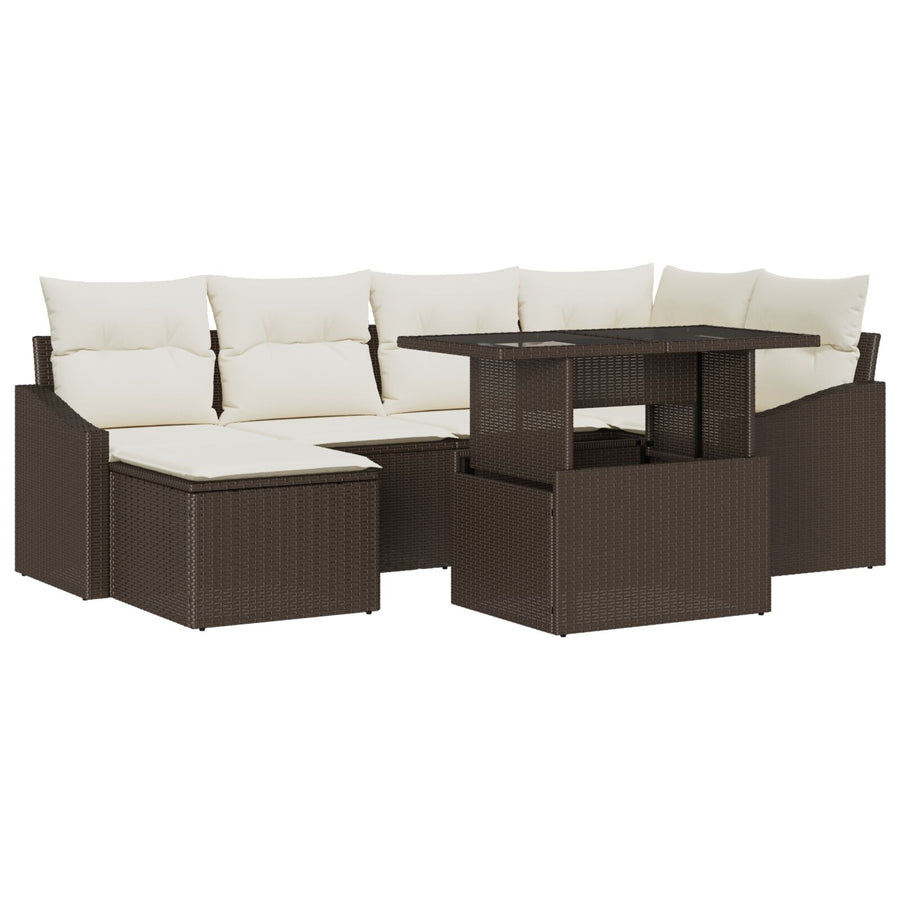 7-Delige Tuin Sofa Set Met Kussens Bruin Poly Rattan