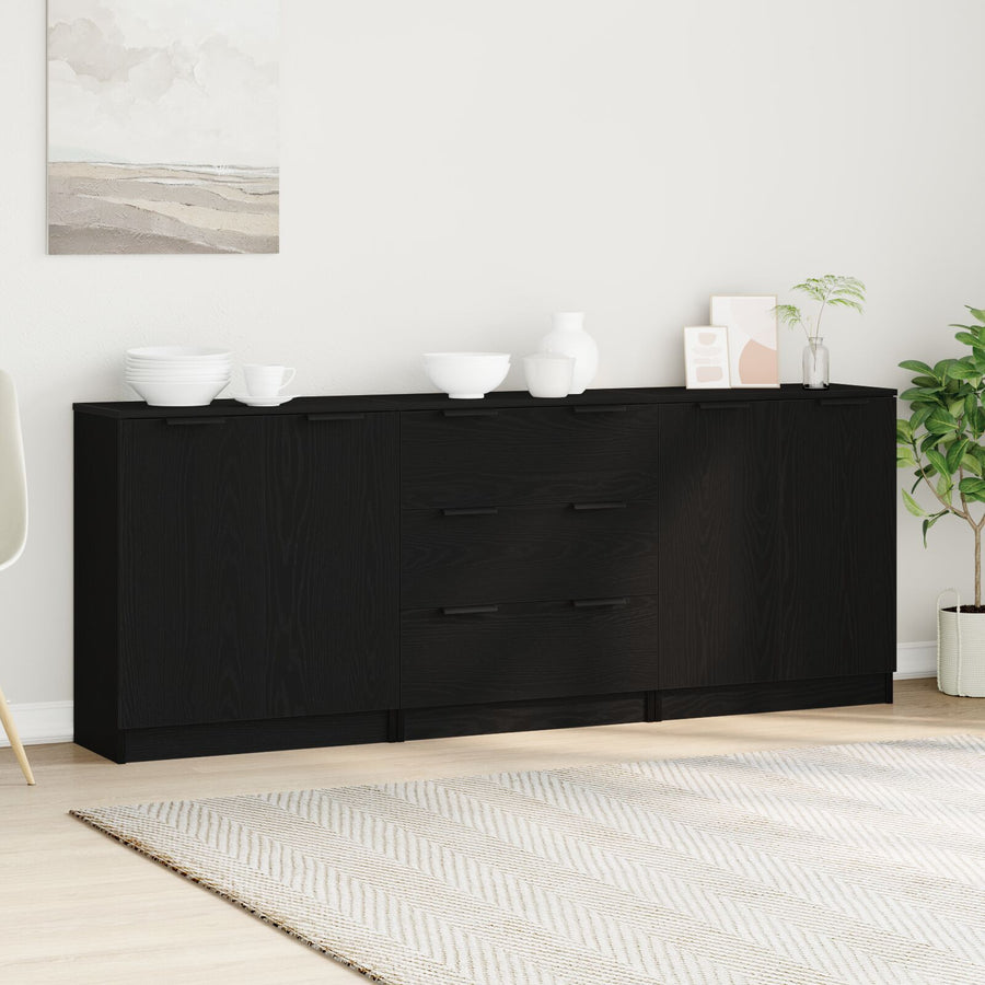 3-Delige Sideboards Engineered Wood Zwart eiken