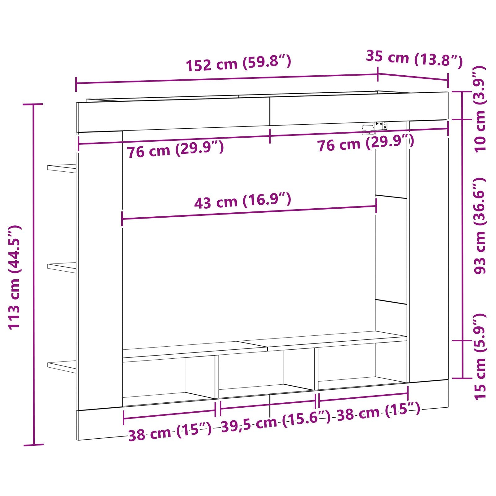 Tv Kast Muurbevestigd 152X22X113 Cm Oud Hout