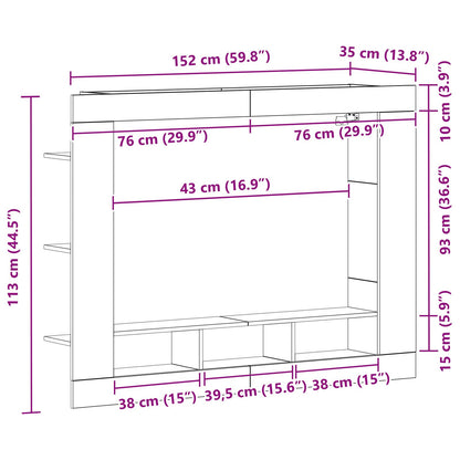 Tv Kast Muurbevestigd 152X22X113 Cm Oud Hout