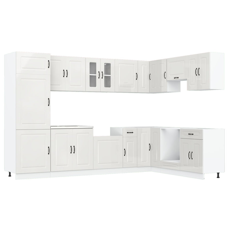 Keuken Kast ""Kalmar"" Met Dubbele Wasbakken Hoogglans Wit Bewerkt Hout Glanzend wit