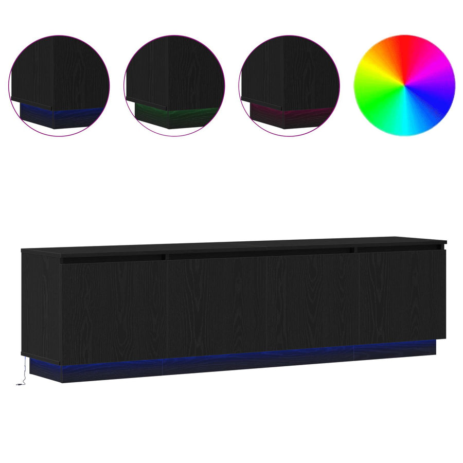 Tv-Kast Met Led 180X38X49 Cm Gelaagd Hout Zwart eiken