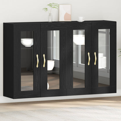 Wandkast Set Van 2 Zwart Eiken Hout, Glas 139 X 34 X 90 Cm