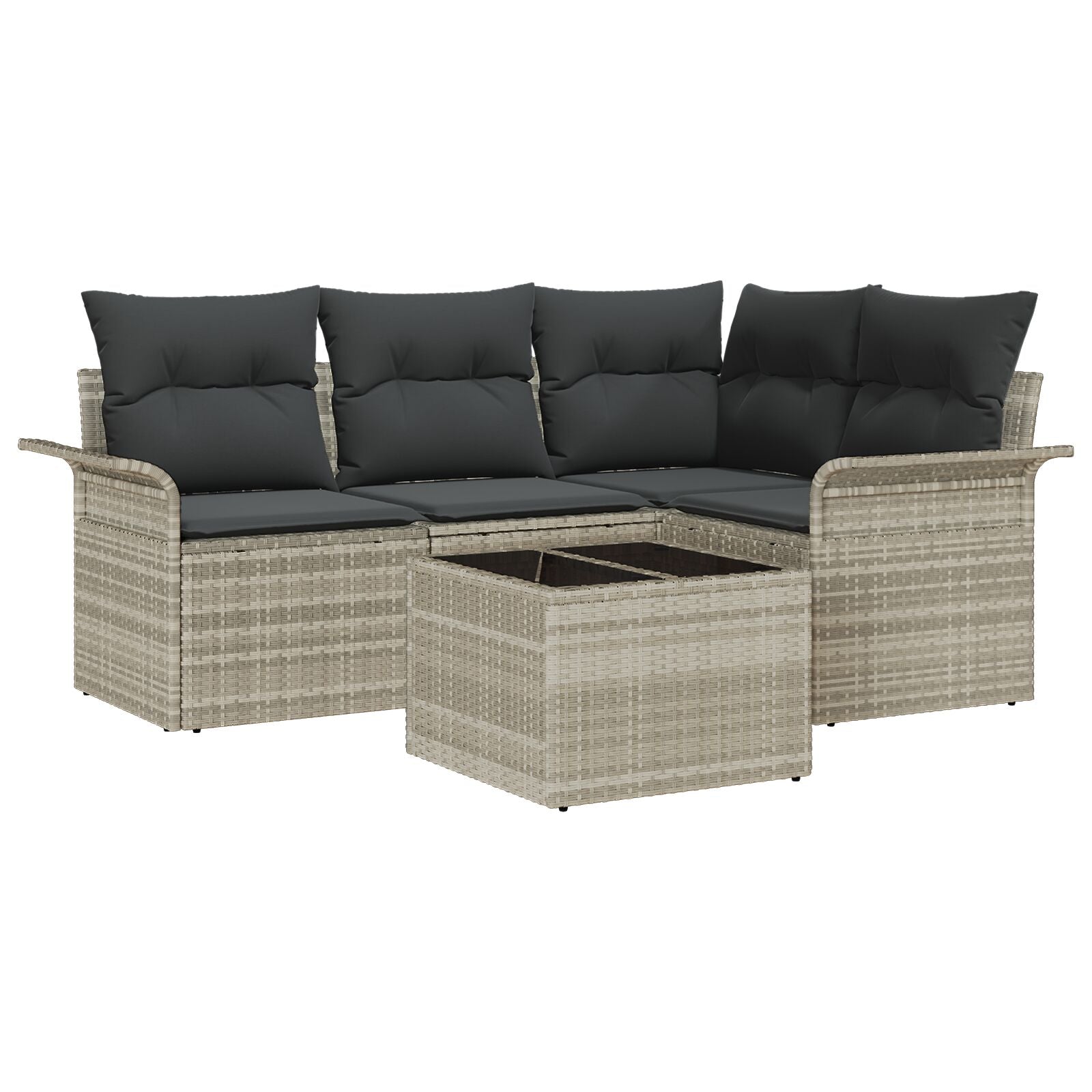 5 Delige Tuin Sofa Set Met Kussens Grijs Poly Rattan