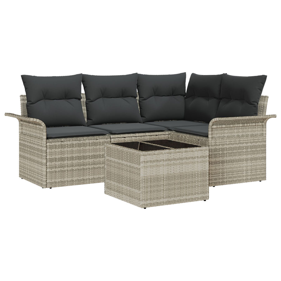 5 Delige Tuin Sofa Set Met Kussens Grijs Poly Rattan