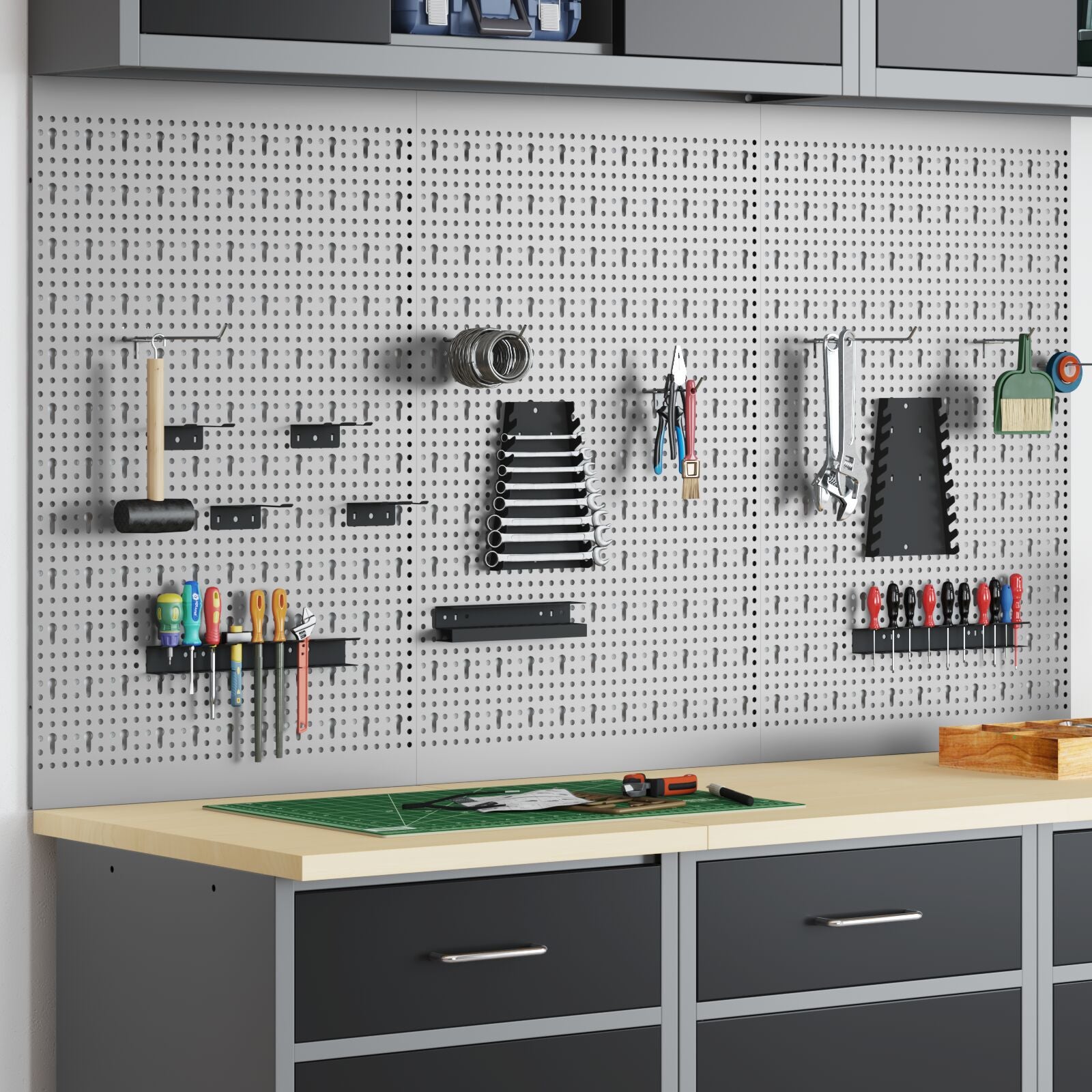 Pegboards 3 Stuks Met 15 Accessoires Grijs 150X Staal 80 cm